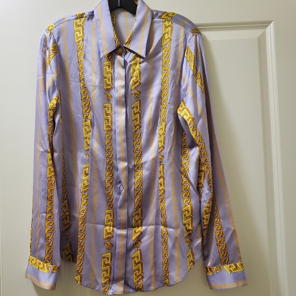 Versace Chain Print Silk-Blend Shirt - Picture 7 of 16